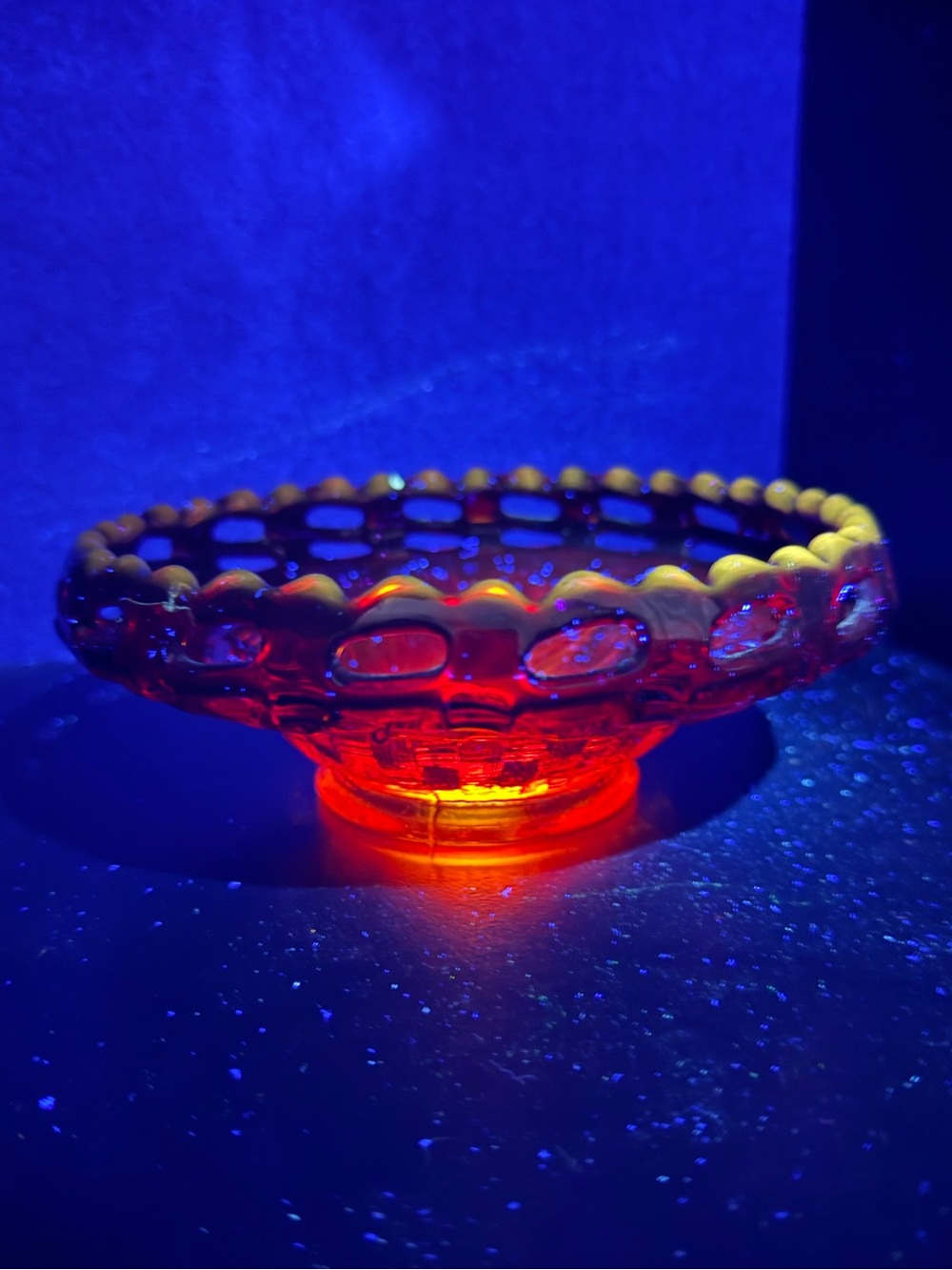 Vintage Fenton Ruby Red Glass Basketweave Two Row Open Lace Pierced Bowl Dish
